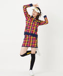 LOUDMOUTH（ラウドマウス）レディス　裏蓄熱軽量ニットスカート 千鳥柄 ピンク（772360-992）
