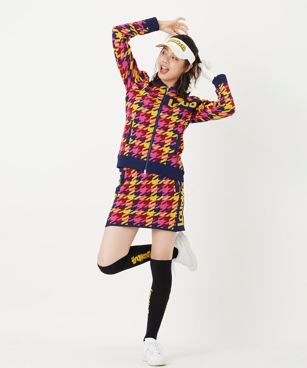 LOUDMOUTH（ラウドマウス）レディス　裏蓄熱軽量ニットスカート 千鳥柄 ピンク（772360-992）