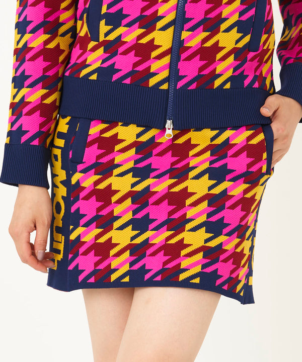 LOUDMOUTH（ラウドマウス）レディス　裏蓄熱軽量ニットスカート 千鳥柄 ピンク（772360-992）
