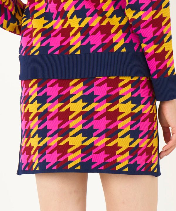 LOUDMOUTH（ラウドマウス）レディス　裏蓄熱軽量ニットスカート 千鳥柄 ピンク（772360-992）