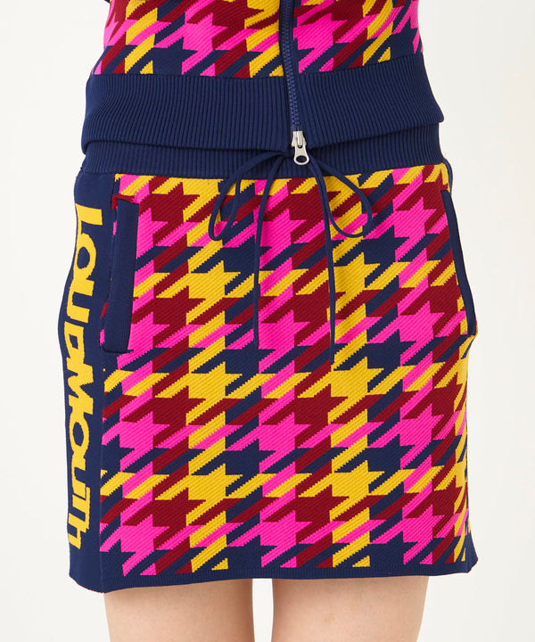 LOUDMOUTH（ラウドマウス）レディス　裏蓄熱軽量ニットスカート 千鳥柄 ピンク（772360-992）