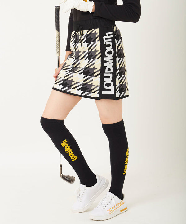 LOUDMOUTH（ラウドマウス）レディス　裏蓄熱軽量ニットスカート 千鳥柄 ブラック（772360-998）