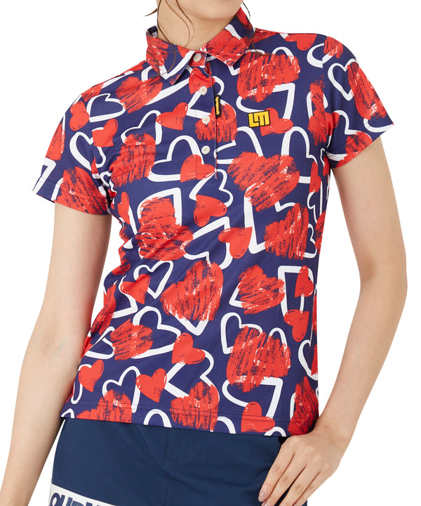 LOUDMOUTH（ラウドマウス）　レディス　半袖ポロシャツ スクリブルハーツネイビー 吸汗速乾　UV（772650-336）