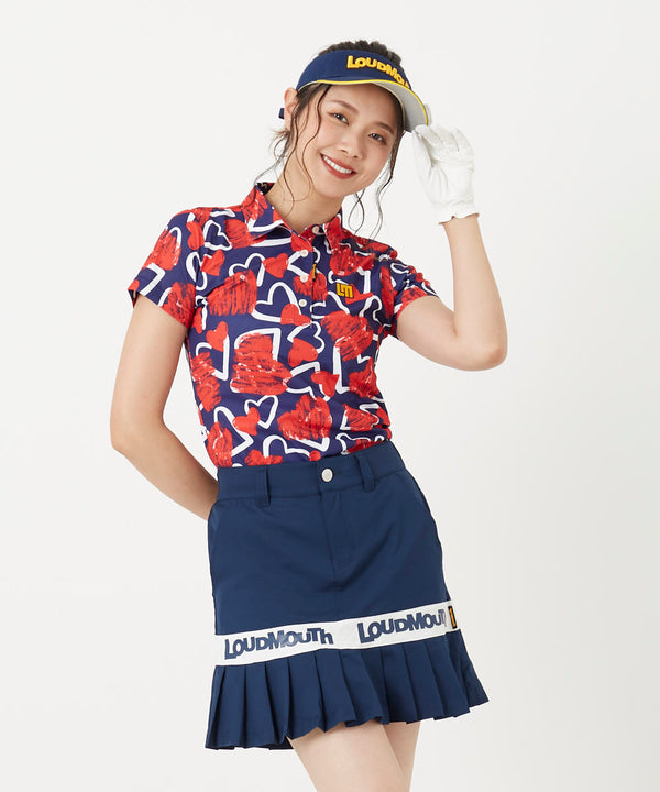 LOUDMOUTH（ラウドマウス）　レディス　半袖ポロシャツ スクリブルハーツネイビー 吸汗速乾　UV（772650-336）