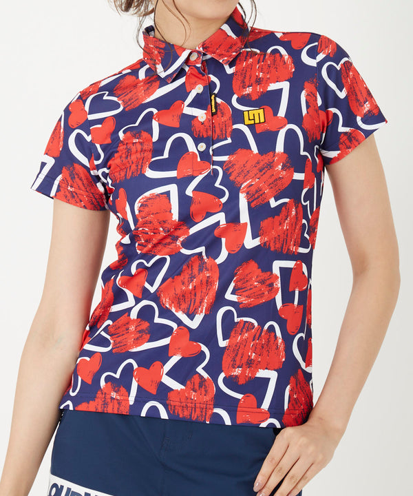 LOUDMOUTH（ラウドマウス）　レディス　半袖ポロシャツ スクリブルハーツネイビー 吸汗速乾　UV（772650-336）