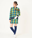 LOUDMOUTH（ラウドマウス）レディス　裏蓄熱軽量ニットジャケット千鳥柄 ターコイズ（772752-966）
