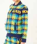 LOUDMOUTH（ラウドマウス）レディス　裏蓄熱軽量ニットジャケット千鳥柄 ターコイズ（772752-966）