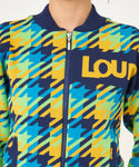LOUDMOUTH（ラウドマウス）レディス　裏蓄熱軽量ニットジャケット千鳥柄 ターコイズ（772752-966）
