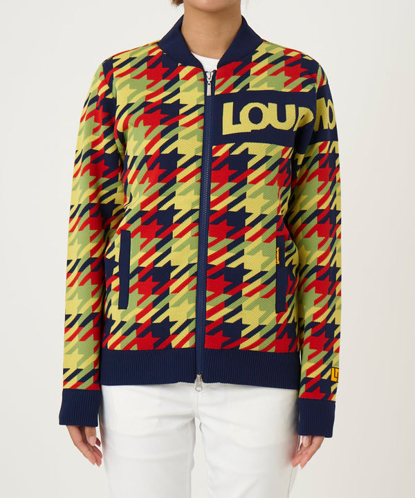 LOUDMOUTH（ラウドマウス）レディス　裏蓄熱軽量ニットジャケット千鳥柄 オレンジ（772752-987）