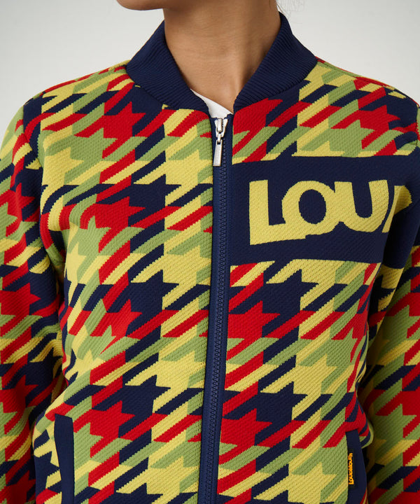 LOUDMOUTH（ラウドマウス）レディス　裏蓄熱軽量ニットジャケット千鳥柄 オレンジ（772752-987）