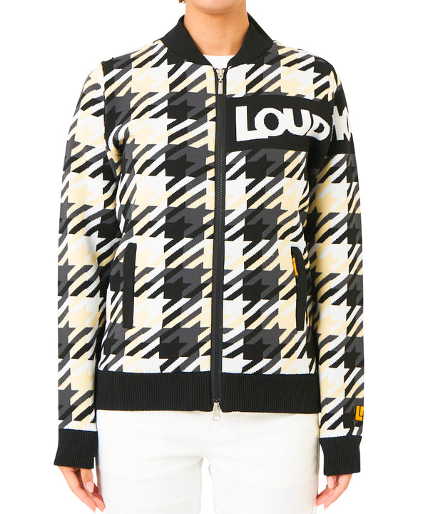 LOUDMOUTH（ラウドマウス）レディス　裏蓄熱軽量ニットジャケット千鳥柄 ブラック（772752-998）