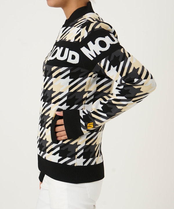 LOUDMOUTH（ラウドマウス）レディス　裏蓄熱軽量ニットジャケット千鳥柄 ブラック（772752-998）